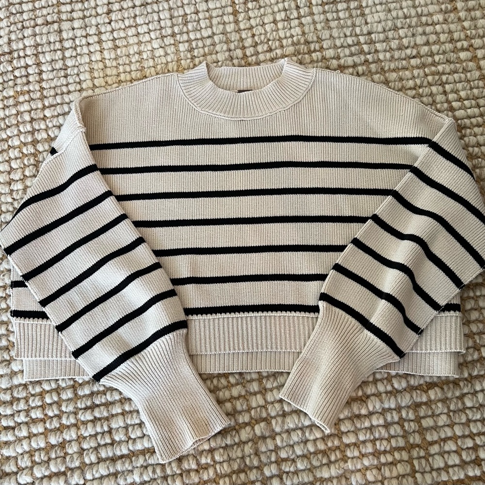 Free People NWT Stripe Easy Street Crop Sweater Ivory Medium Boho New
